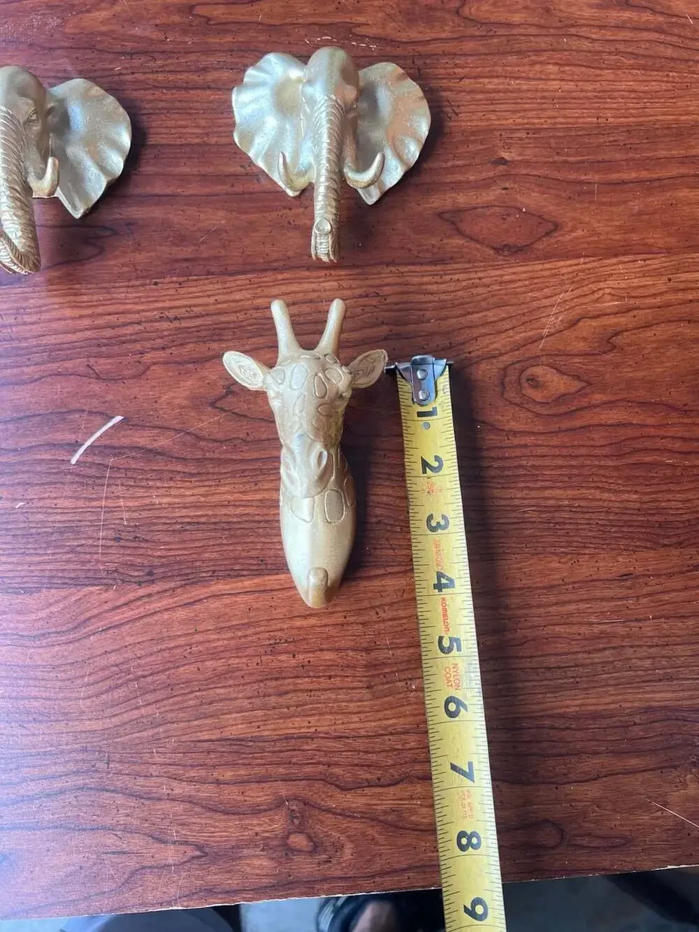 5-Piece Vintage Gold Safari Animal Wall Hook Set (Elephants & Giraffes)